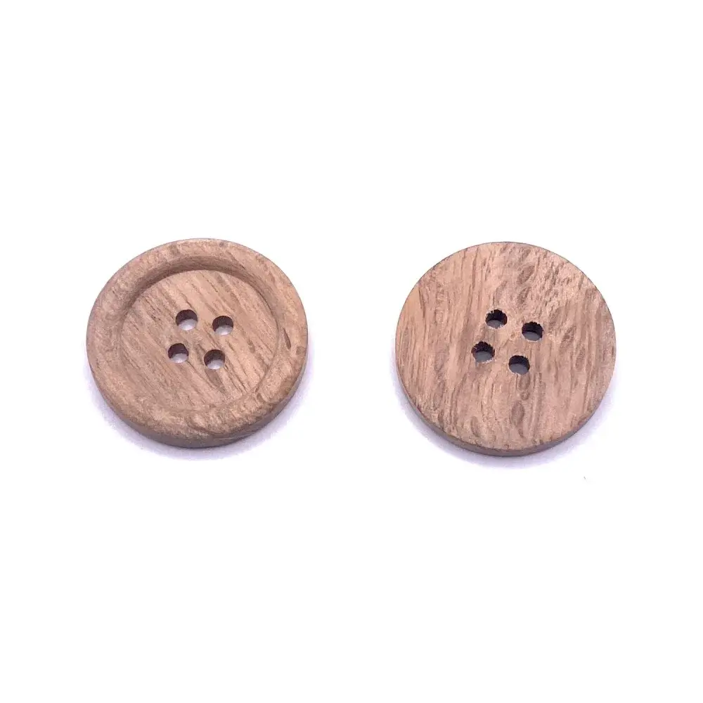 Two wooden four-hole buttons.