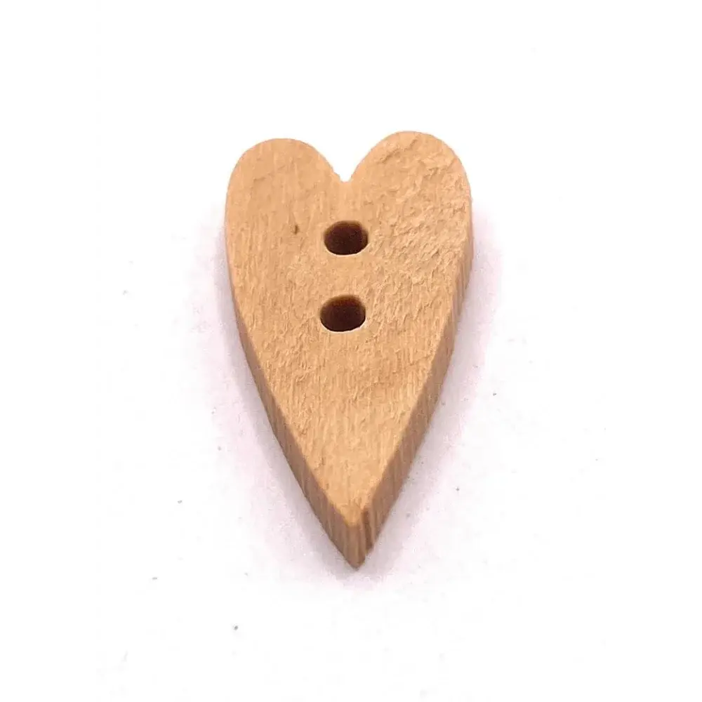 Wooden heart-shaped button with two holes.