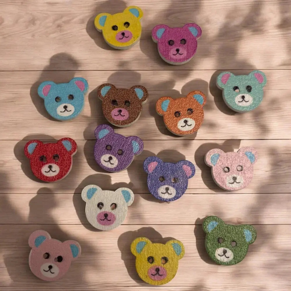 Colorful teddy bear buttons.
