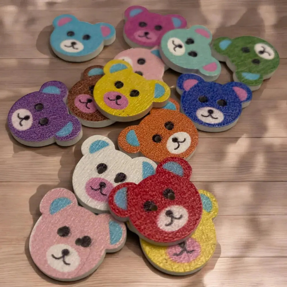 Colorful teddy bear buttons.
