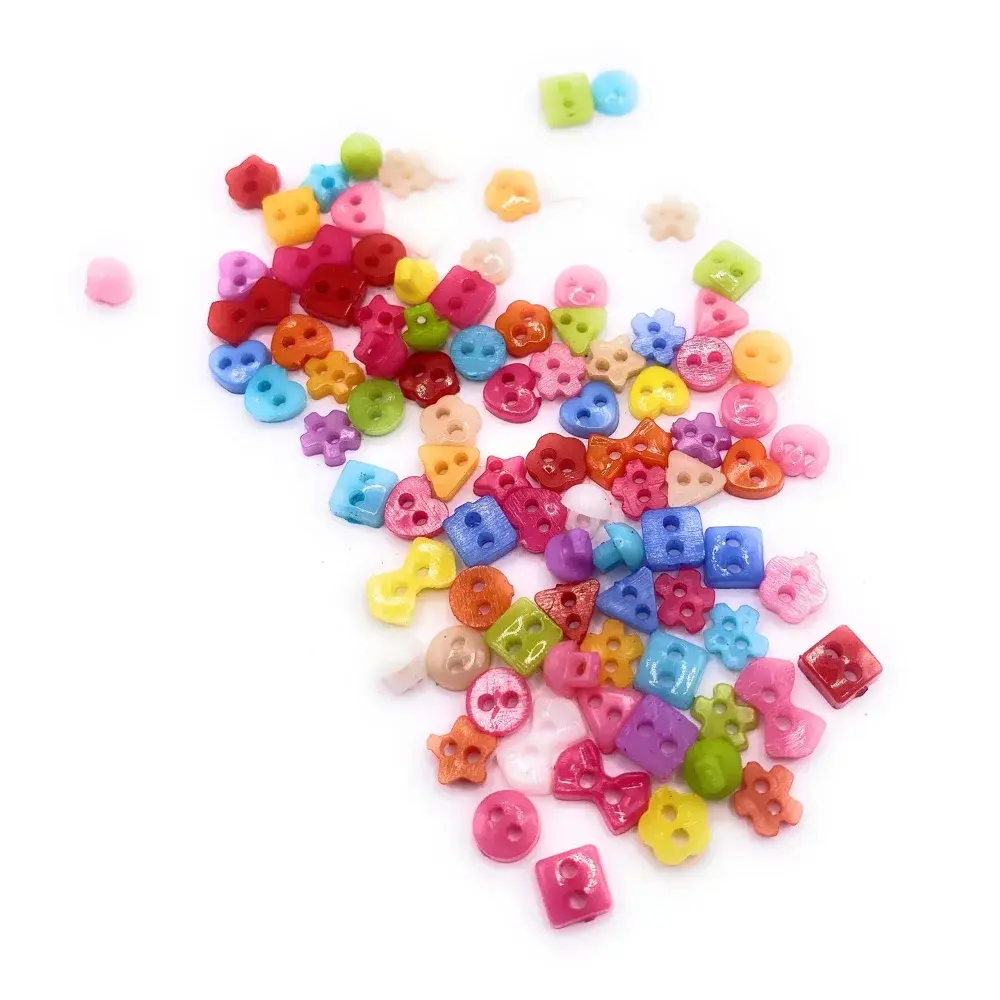 Colorful assortment of plastic buttons.