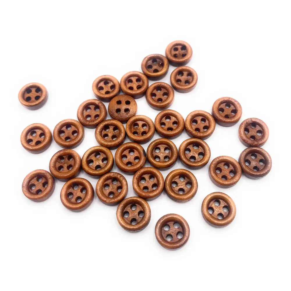 KnitForLess 9mm Brown Wooden Buttons 4 Hole Baby Cardigans Doll Clothing - 30