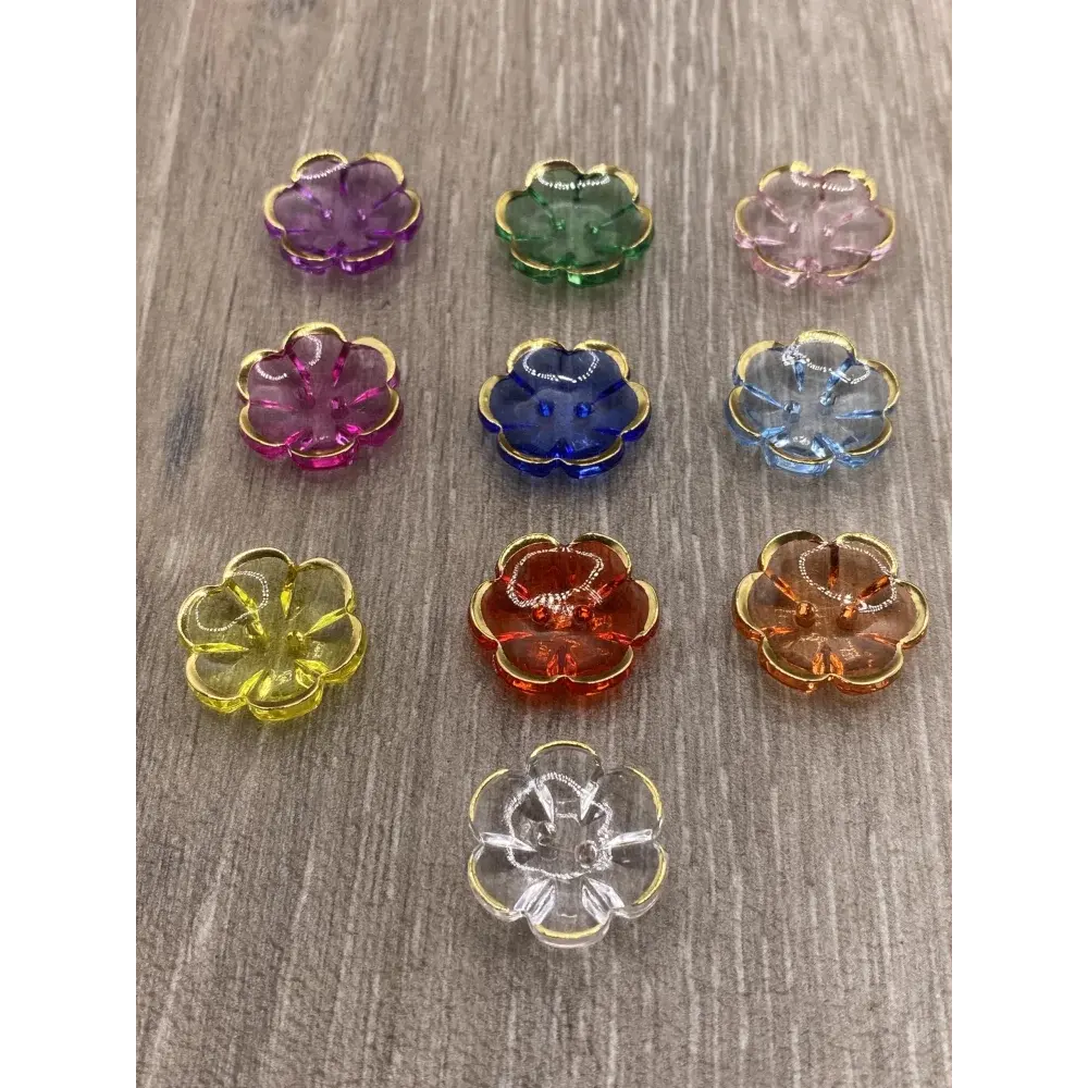 Colorful flower-shaped glass beads.