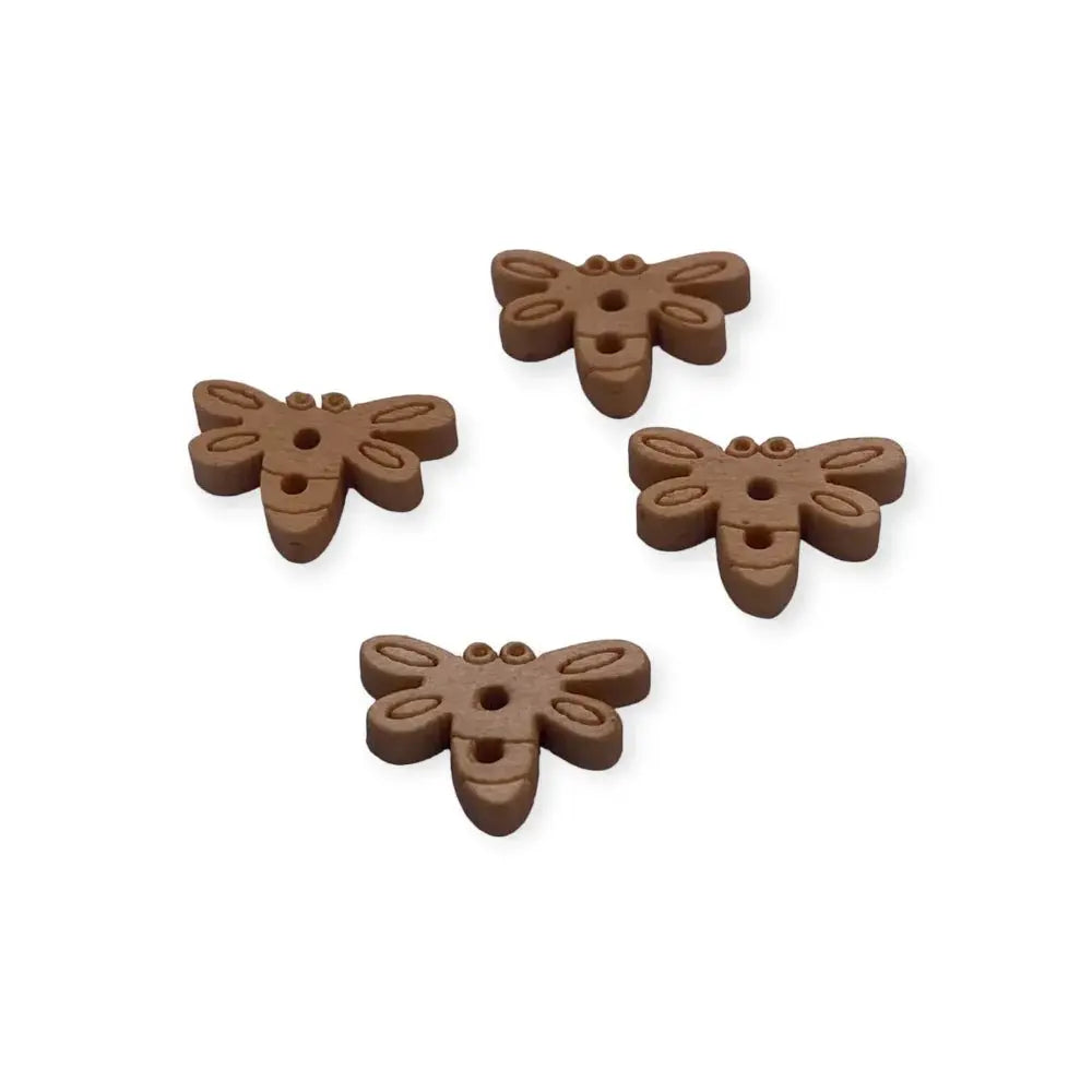 Four brown bee-shaped buttons.