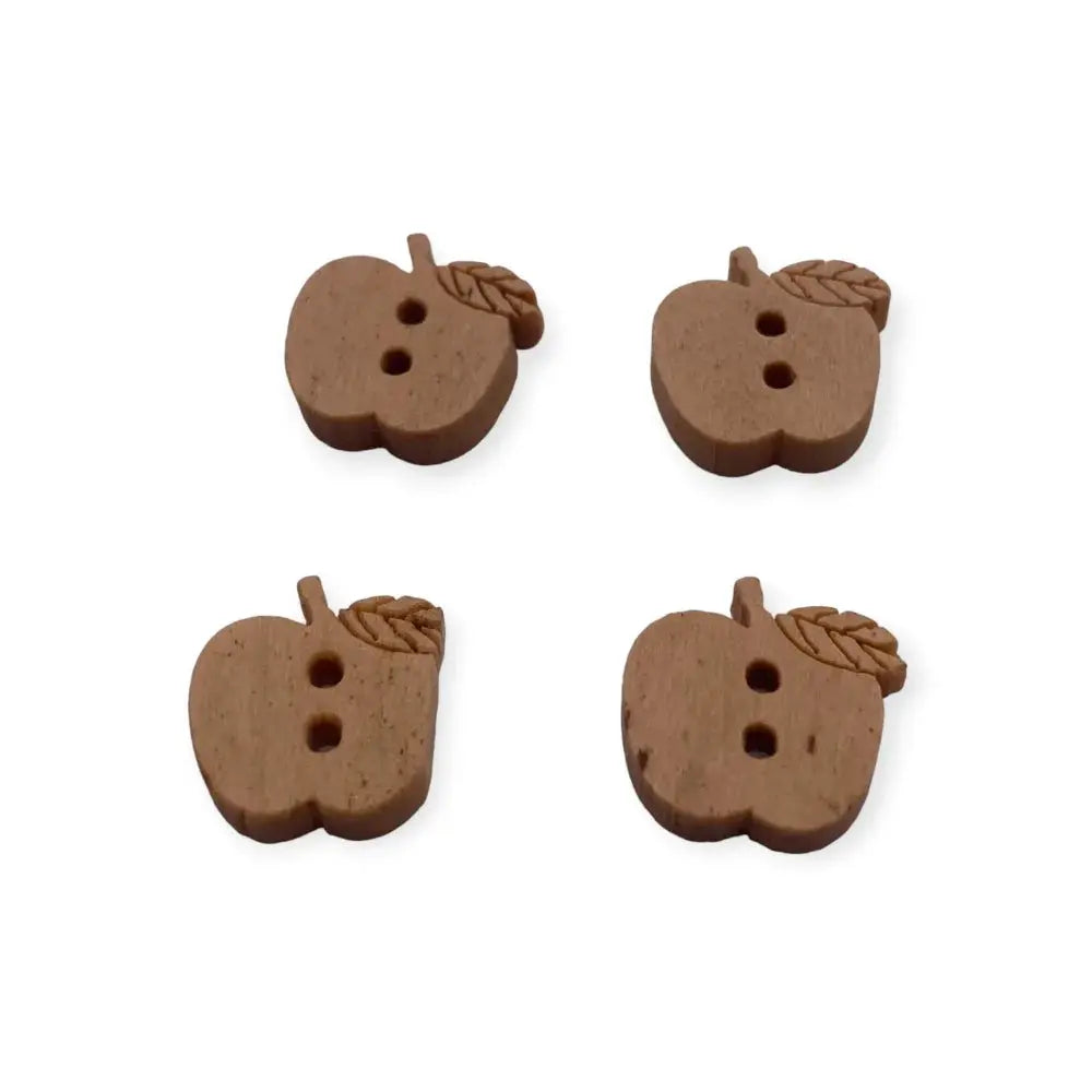 Four brown apple-shaped buttons.