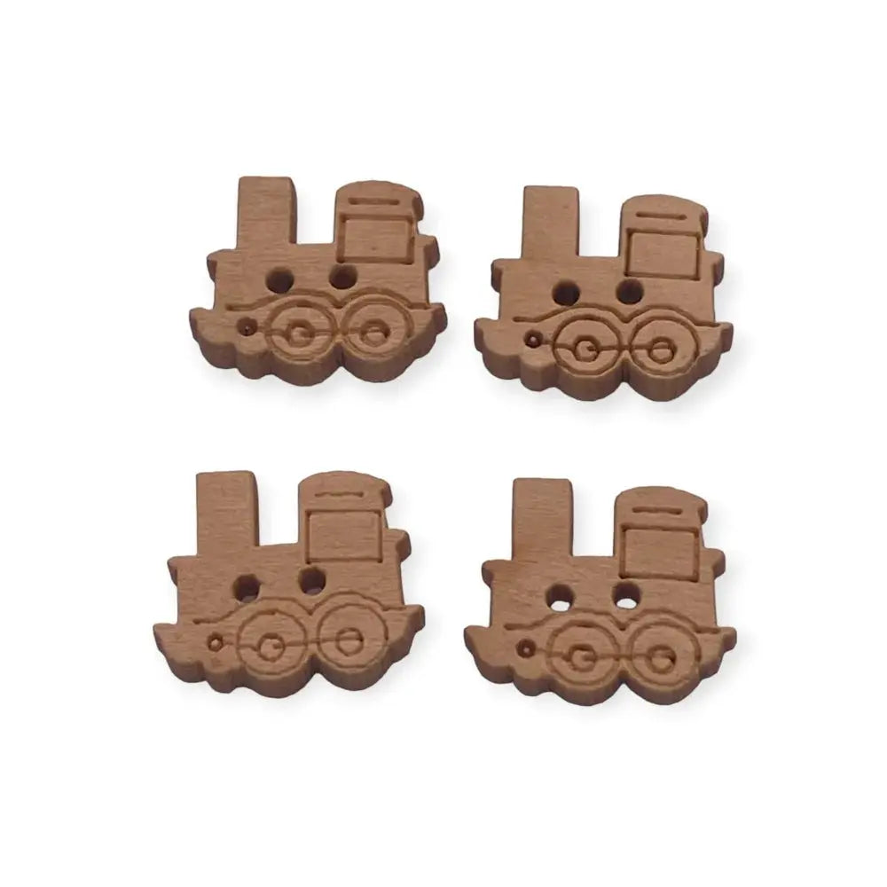 Four brown train-shaped buttons.
