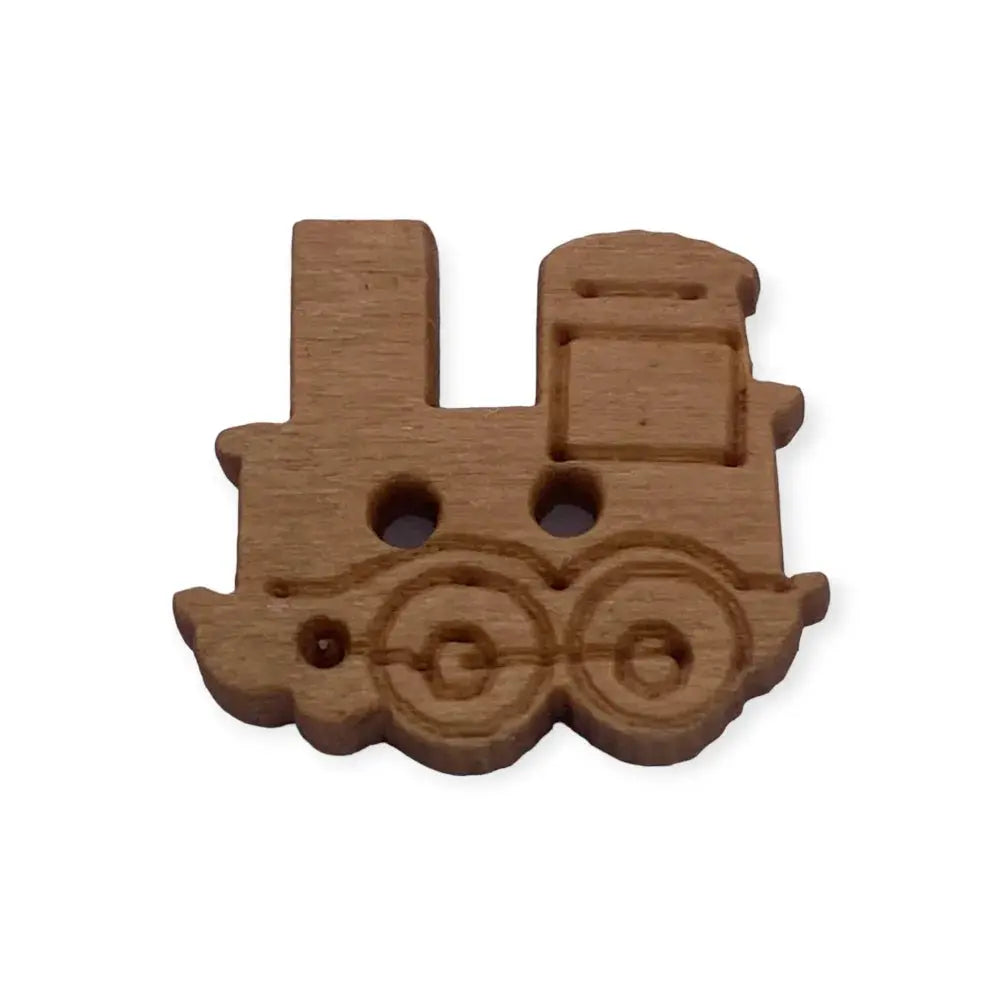 Wooden train-shaped button.