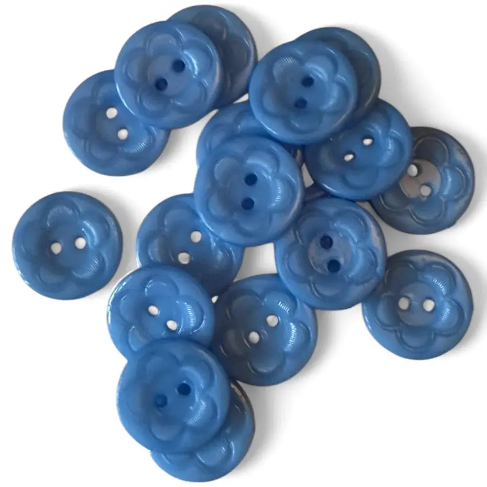 Blue flower-shaped buttons.