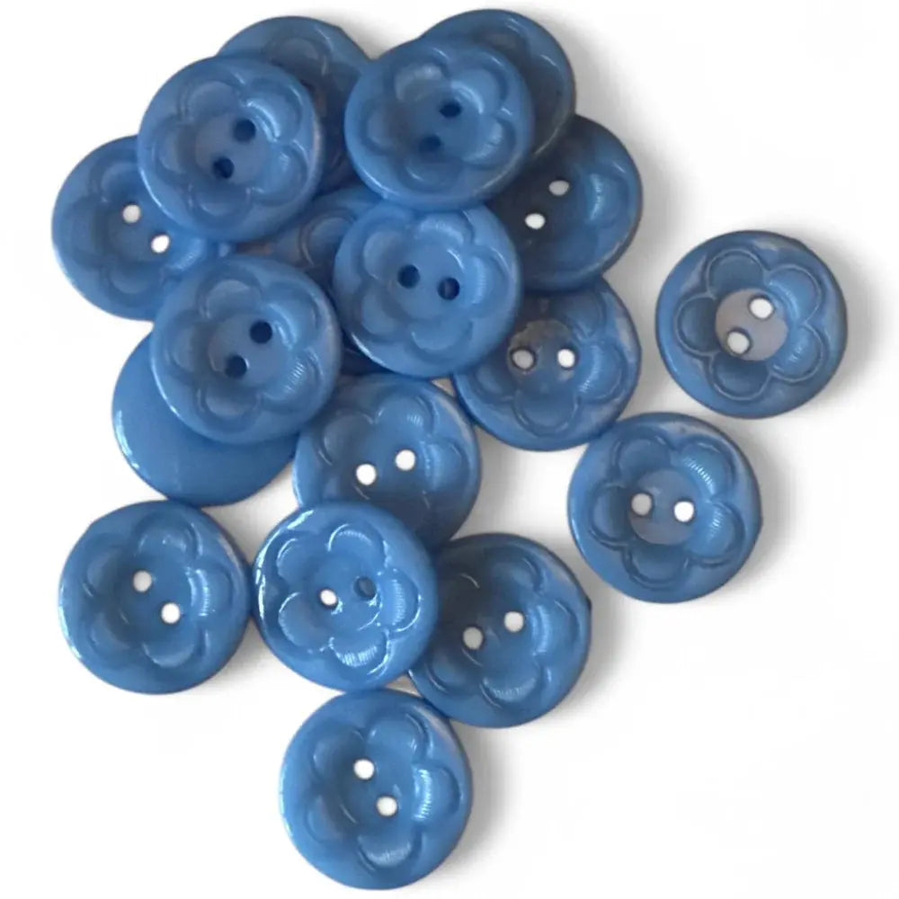 Blue flower-shaped buttons.