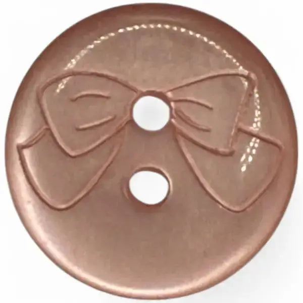 Copper-colored button with a bow design.