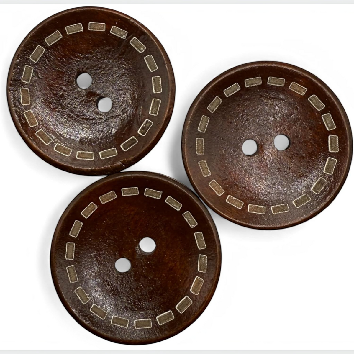 KnitForLess 30mm round brown wooden buttons with decorative outer stitch marks for sewing and crafting projects
