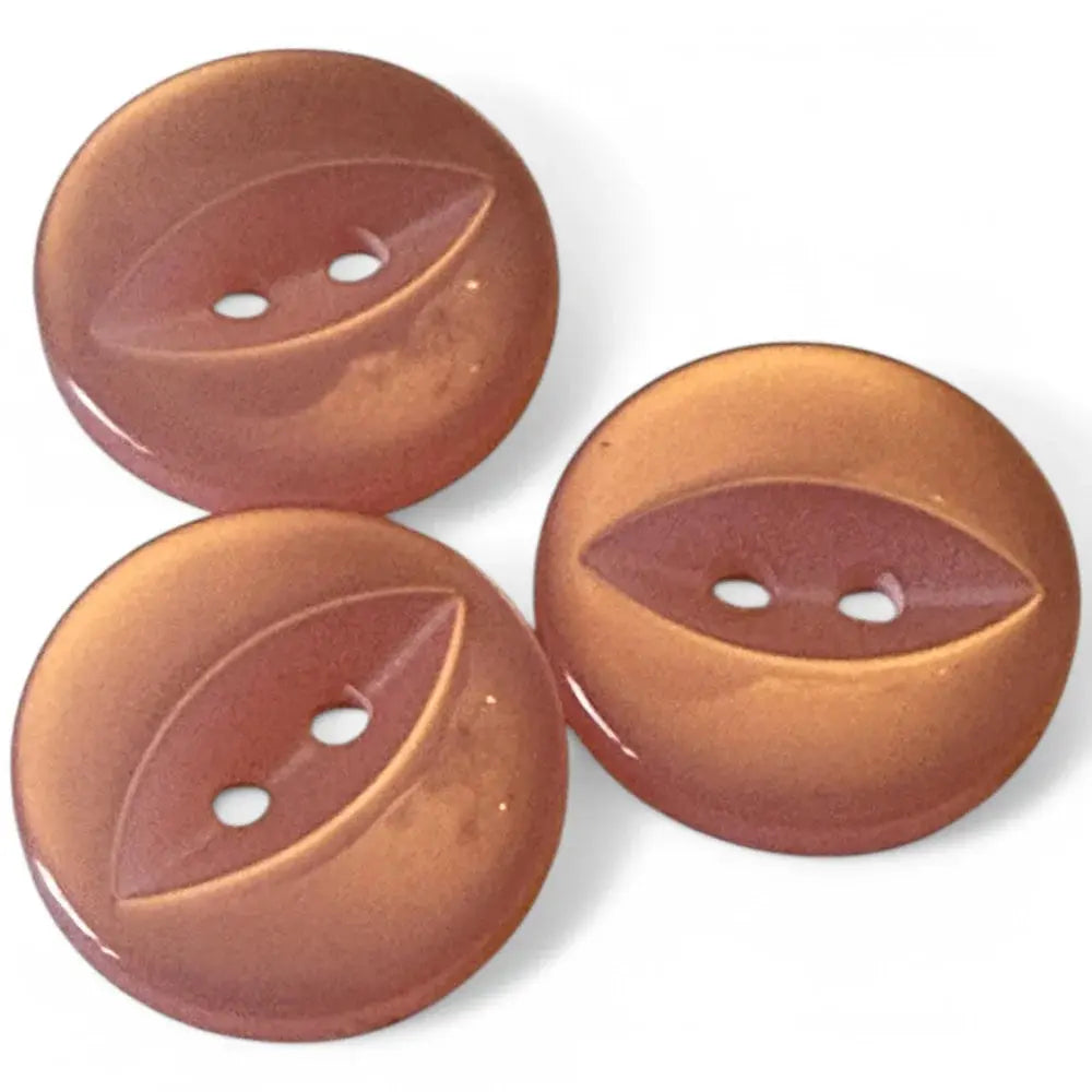 Three brown, round, two-hole buttons.