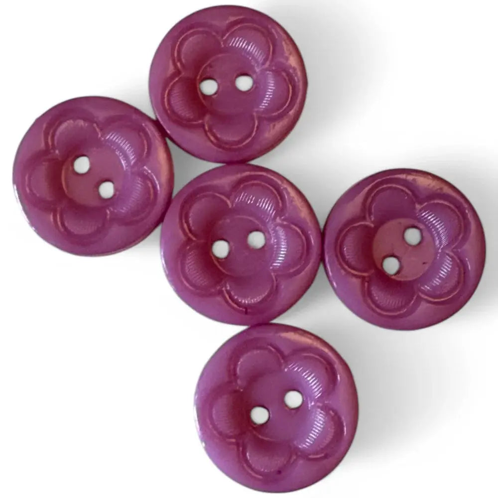 Five purple flower-shaped buttons.