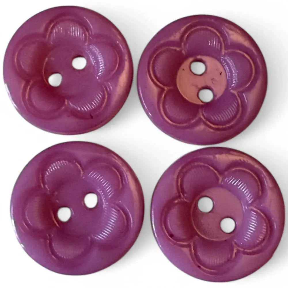 Four purple flower-shaped buttons.