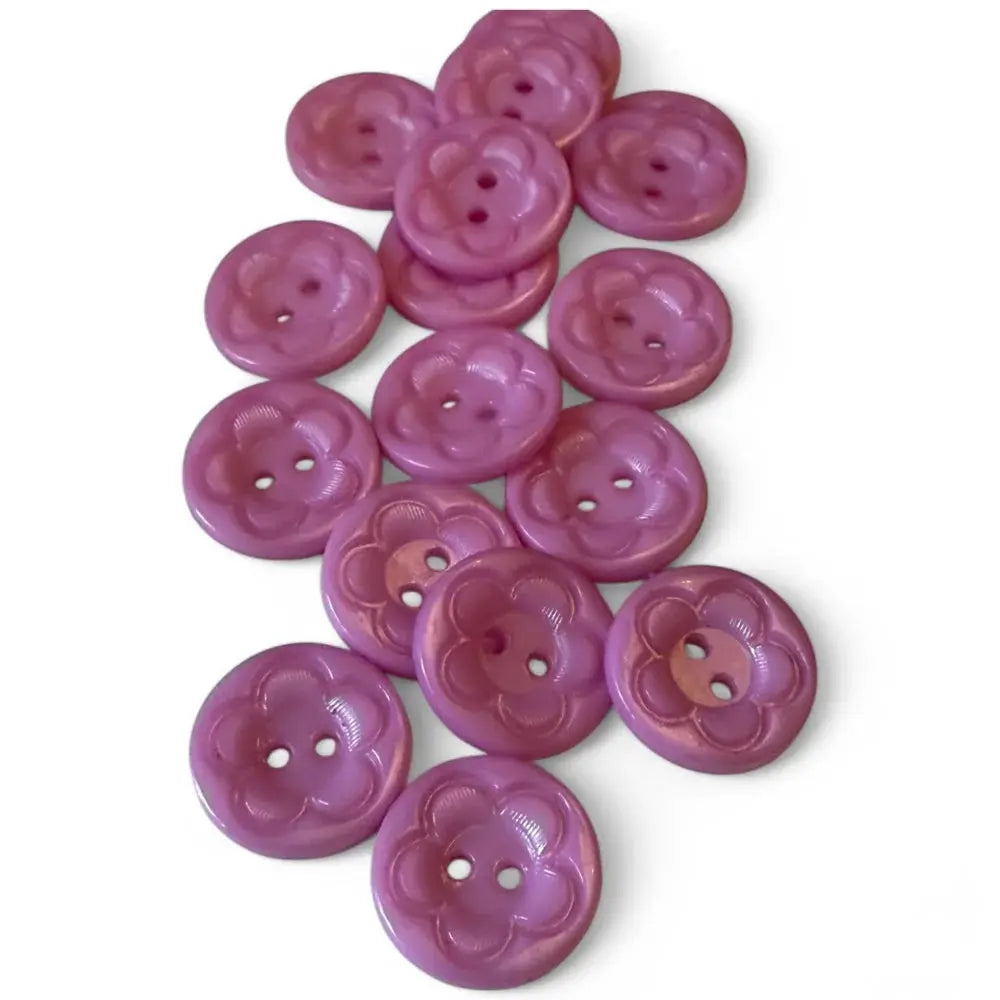 Purple flower-shaped buttons.