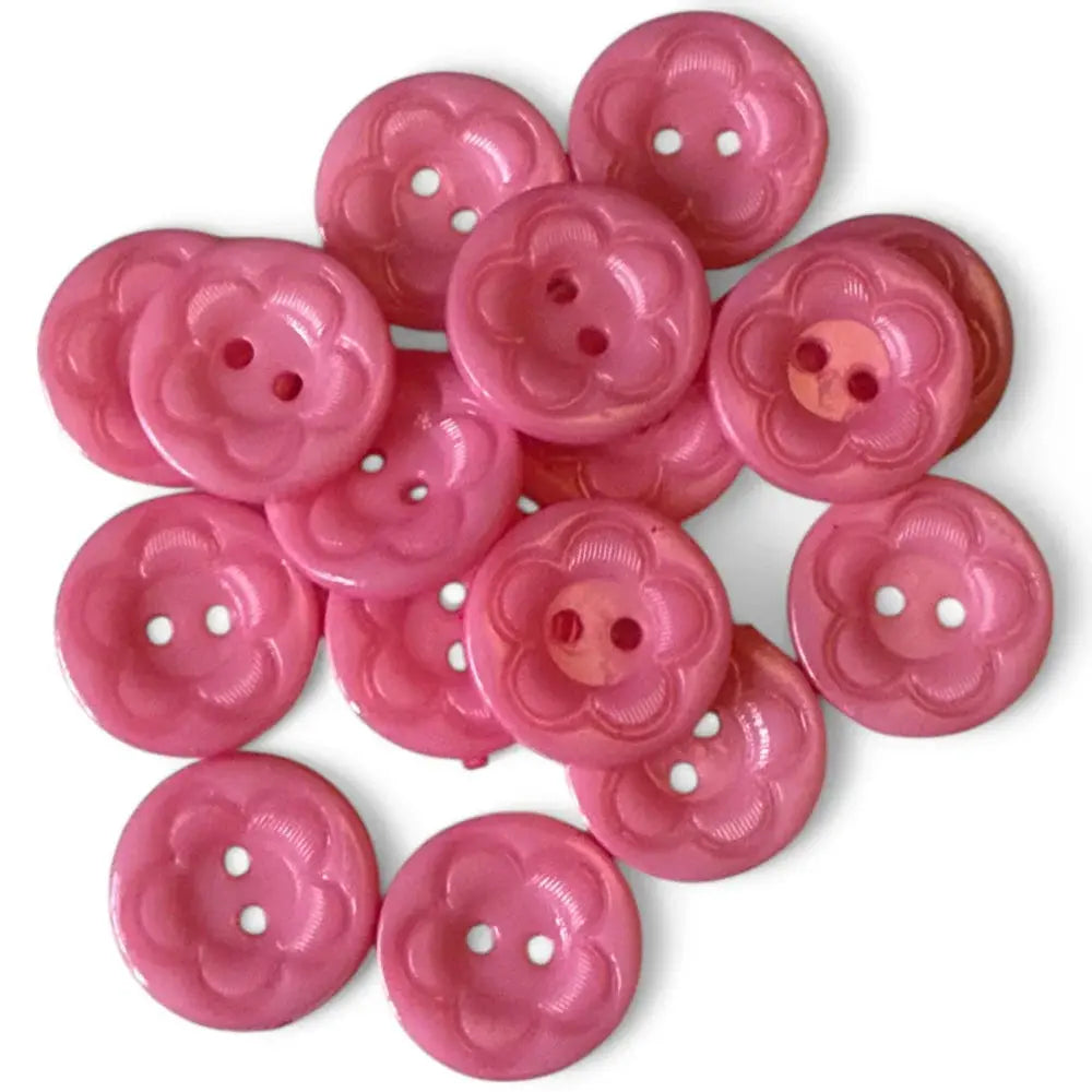 Pink flower-shaped sewing buttons.