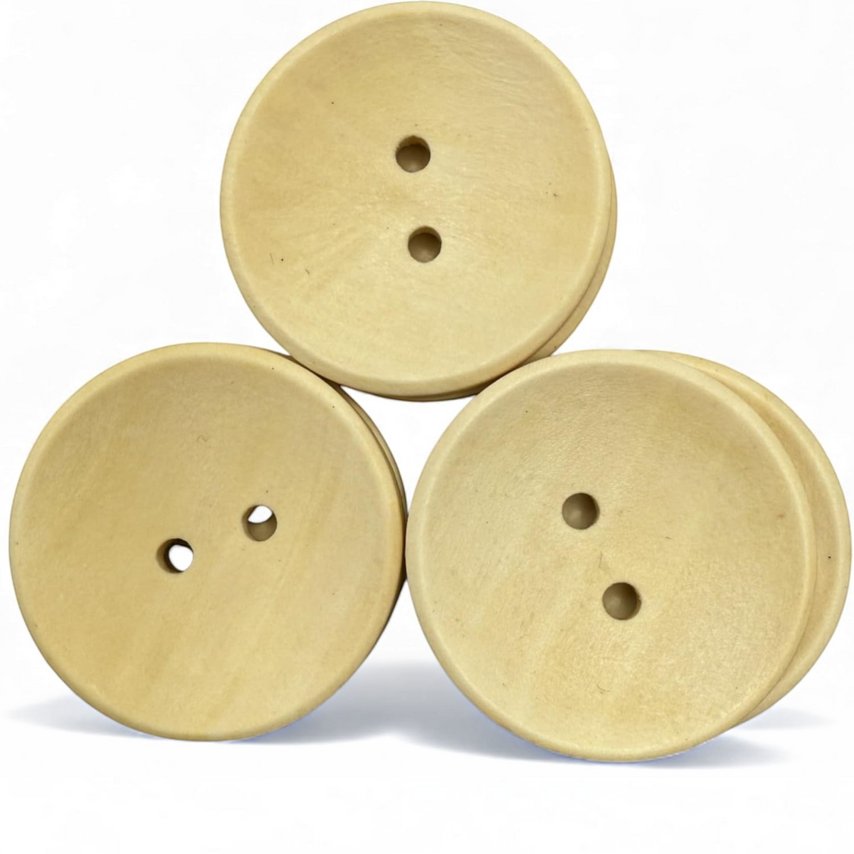 KnitForLess light brown 35mm wooden buttons with a 2-hole design for coats and craft projects