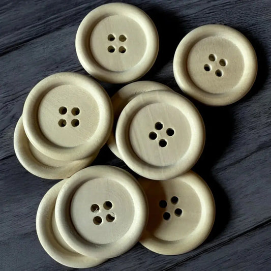 Round, four-hole wooden buttons.