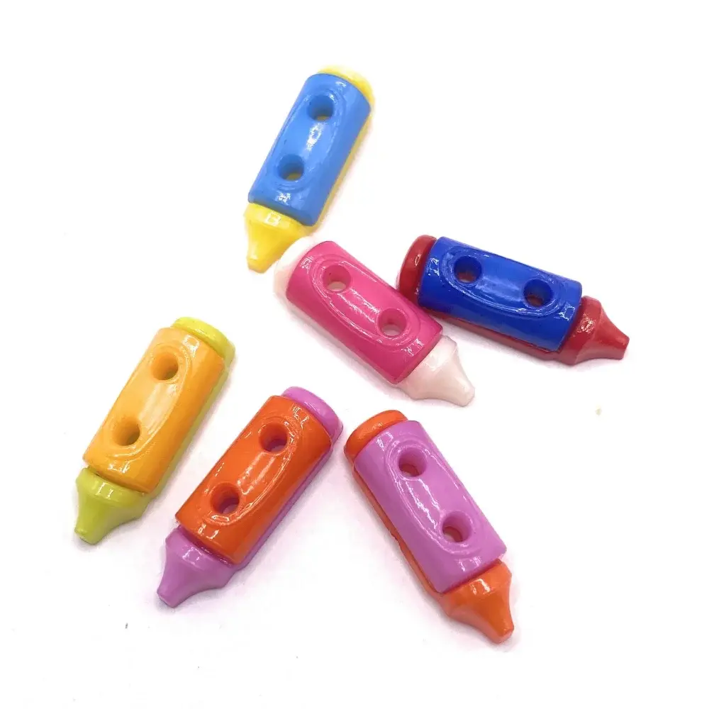 Colorful crayon-shaped buttons.