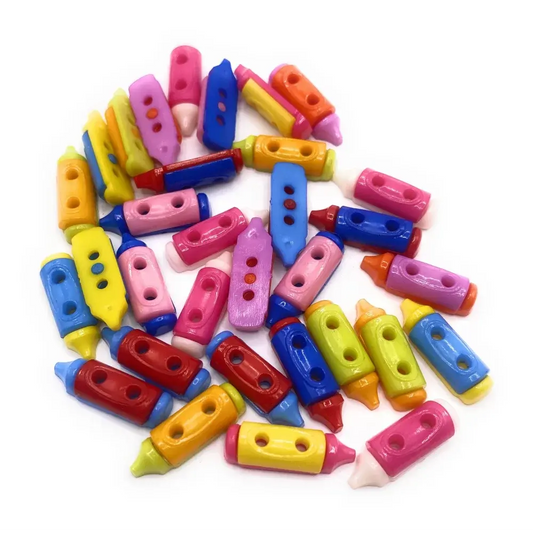 Colorful crayon-shaped buttons.