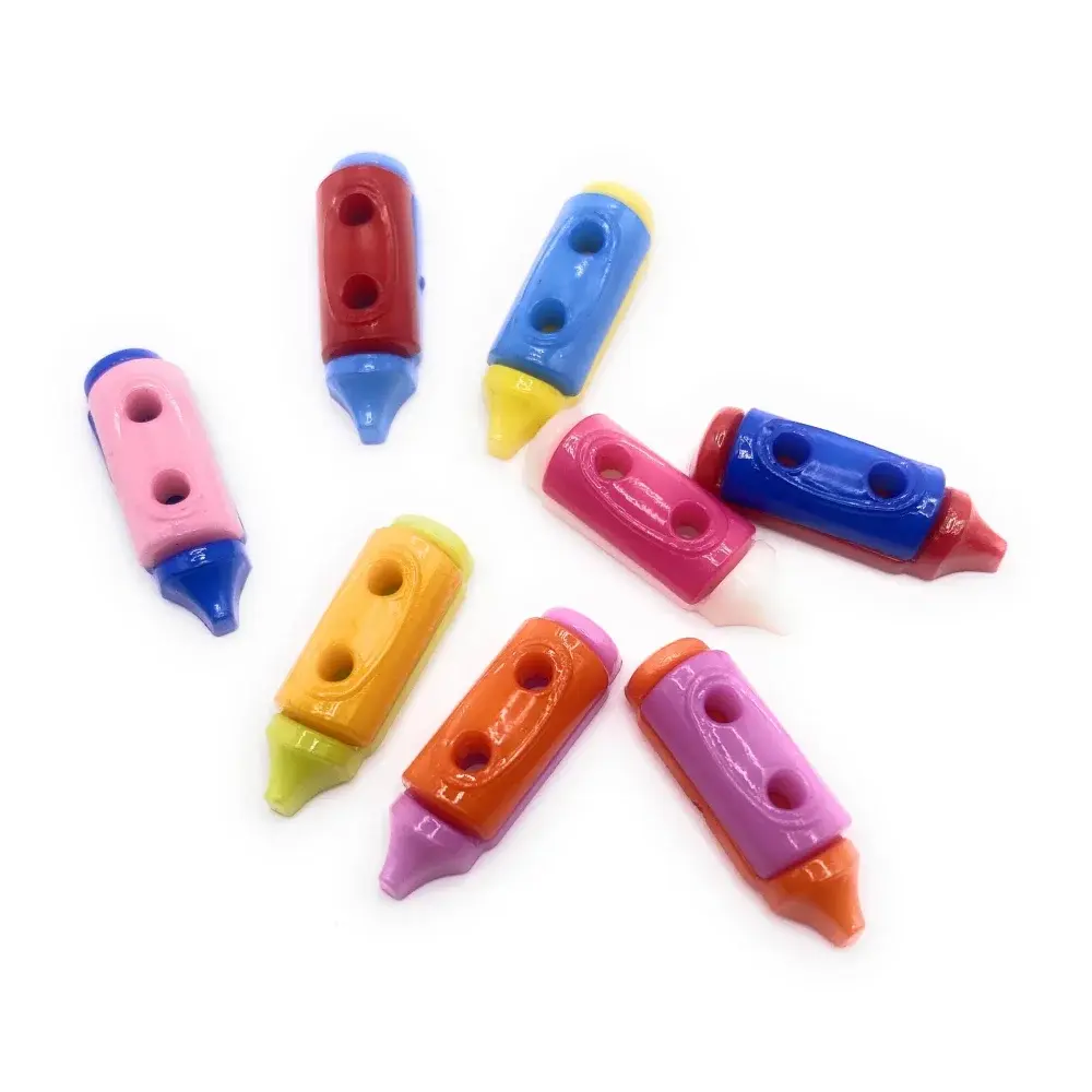 Colorful crayon-shaped buttons.
