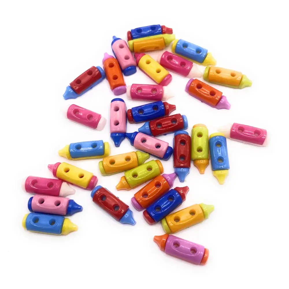 Colorful crayon-shaped buttons.