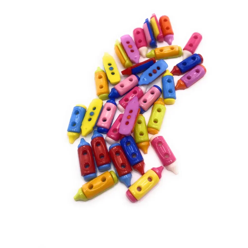 Colorful crayon-shaped buttons.