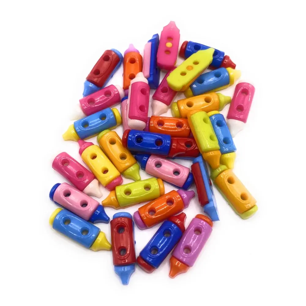 Colorful crayon-shaped buttons.