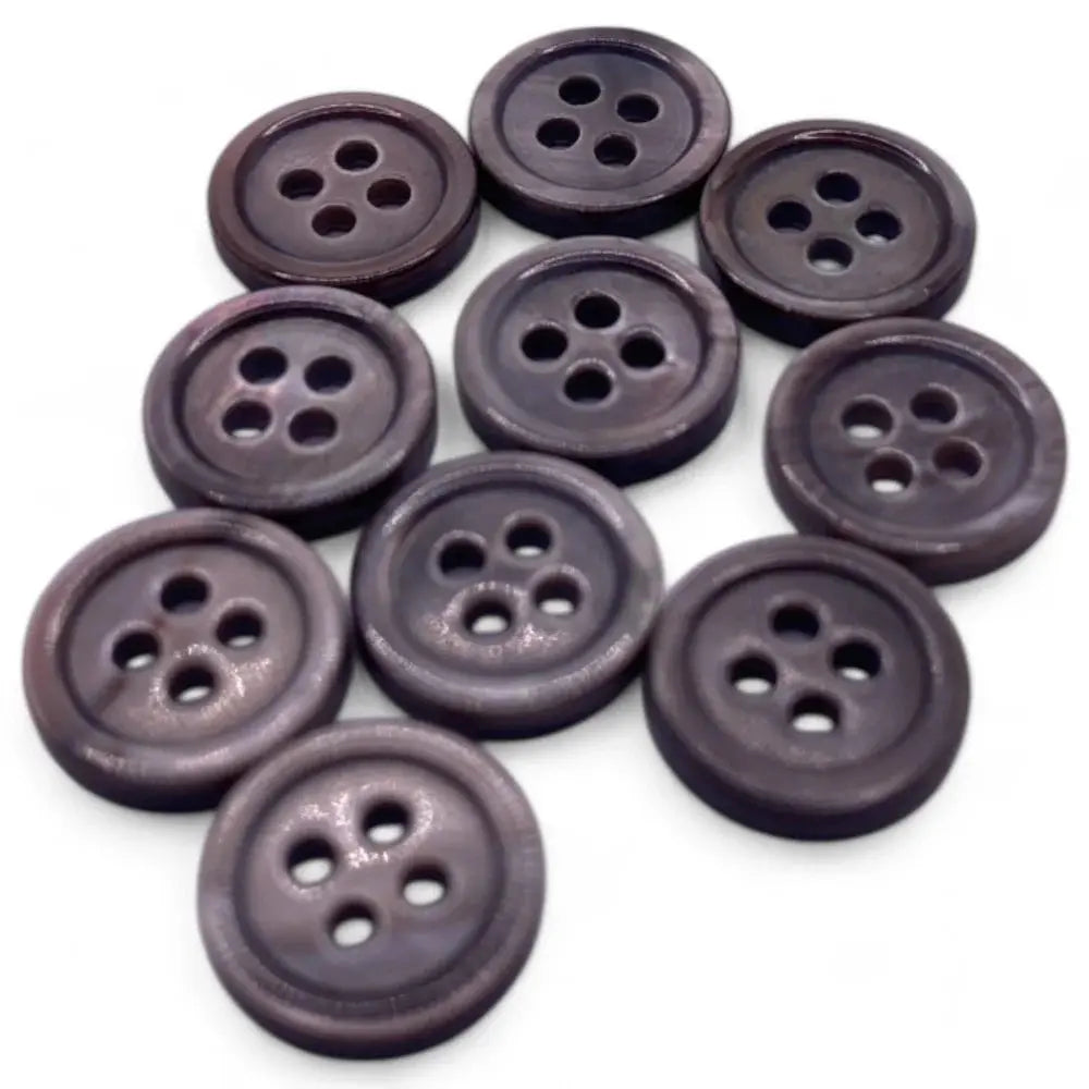 Ten dark brown four-hole buttons.