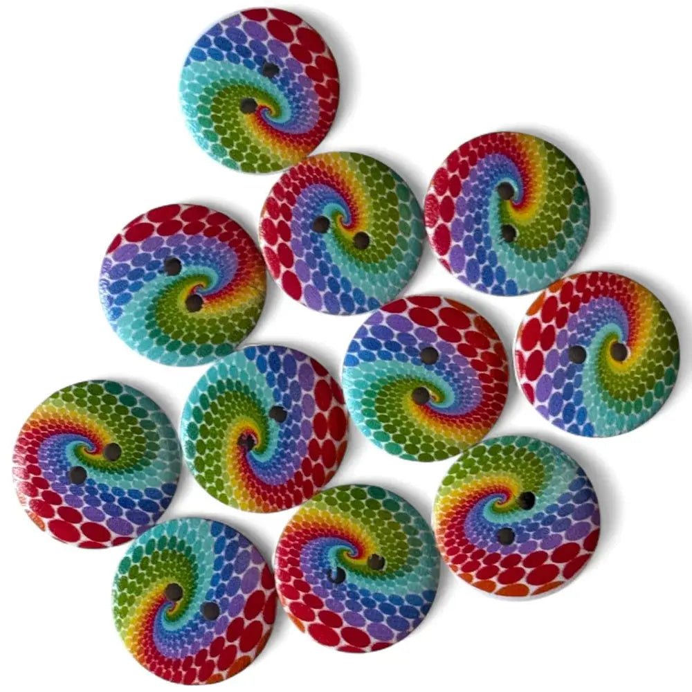 Colorful swirl-patterned buttons.
