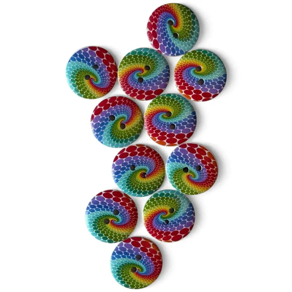 Colorful swirl-patterned buttons.