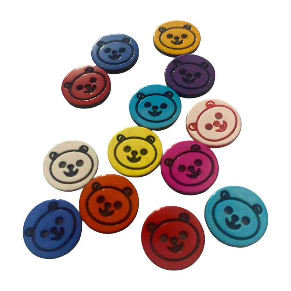 Colorful bear-faced buttons.