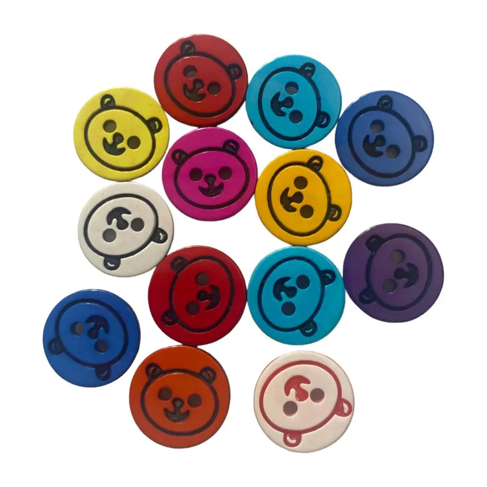 Colorful bear-faced buttons.