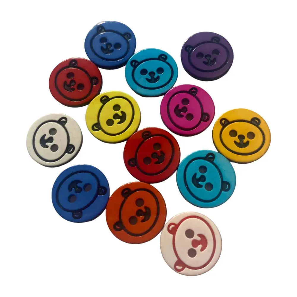 Colorful bear-faced buttons.