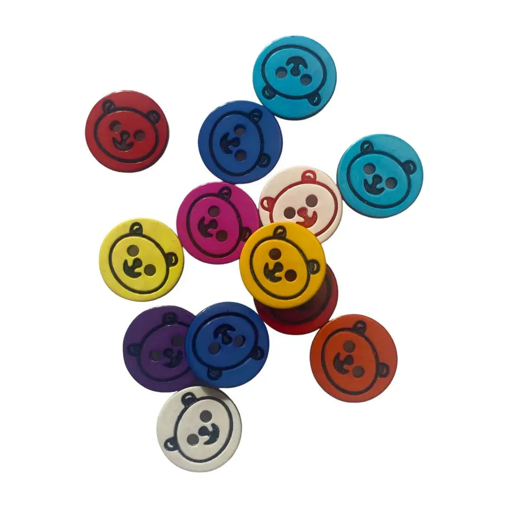 Colorful bear-faced buttons.