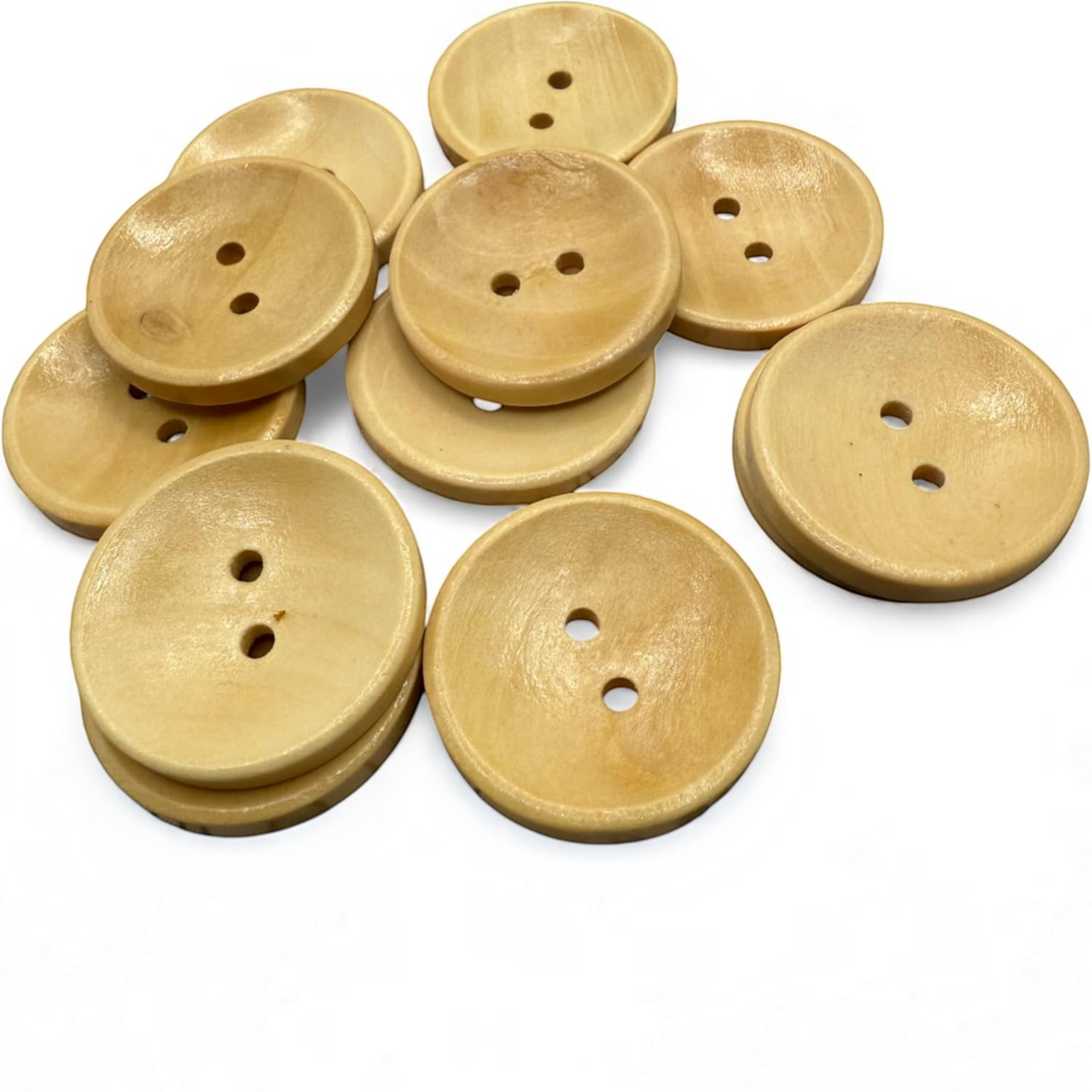 KnitForLess pack of 10 natural light brown wooden buttons with a smooth finish and 2-hole design for sewing projects