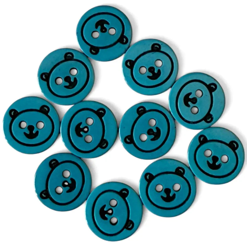 Teal bear-faced buttons.