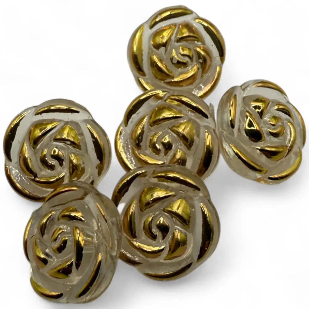 Six gold-accented rose-shaped buttons.