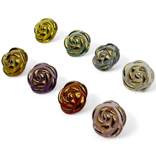 Colorful rose-shaped glass beads.