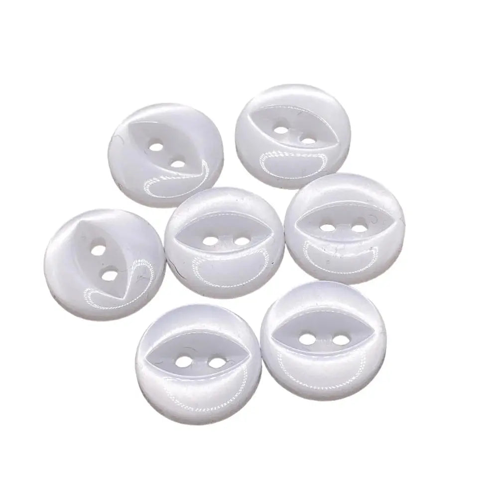 Seven white, two-hole buttons.