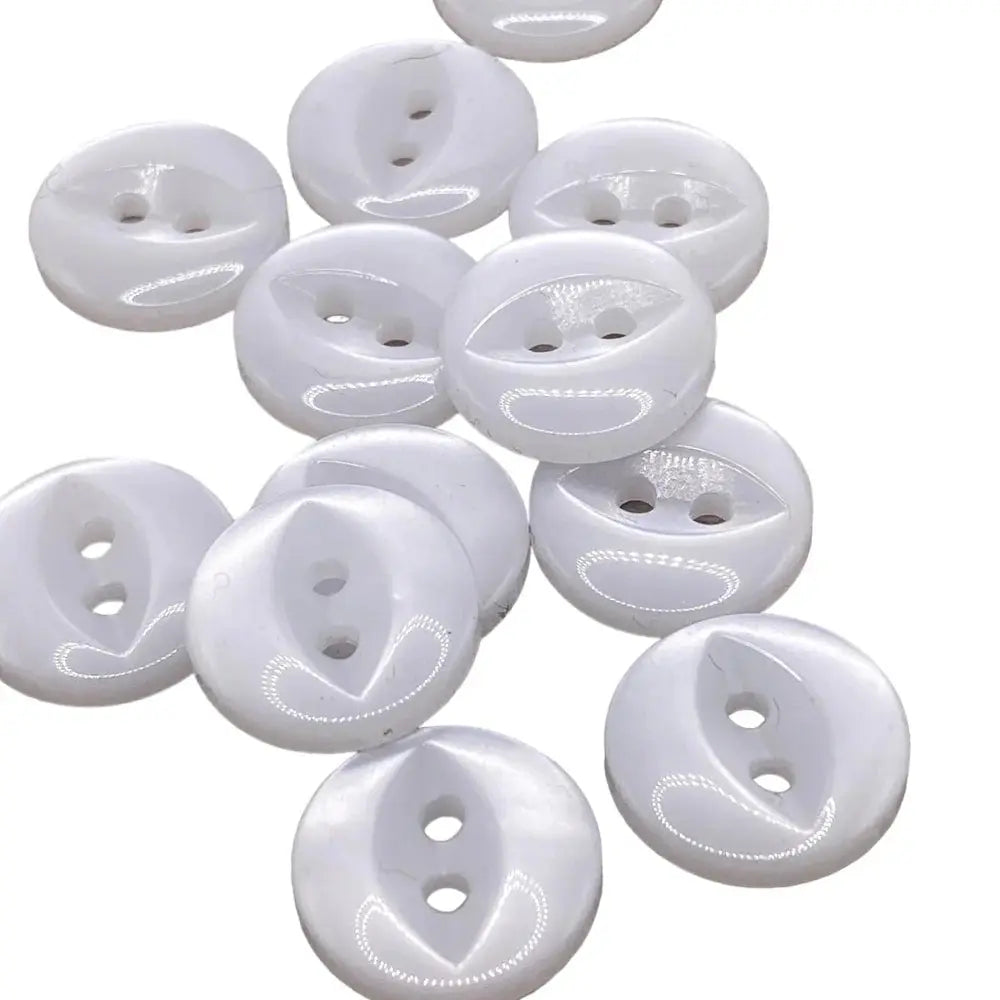 White, two-hole buttons.