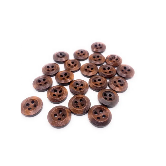 Pile of brown four-hole buttons.