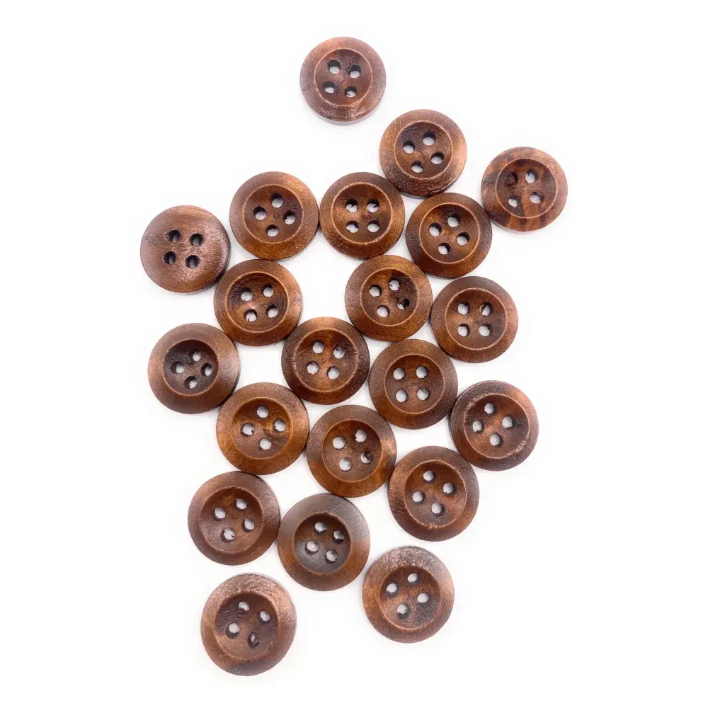Collection of brown, four-hole buttons.
