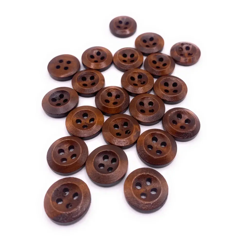 Pile of brown, four-hole buttons.
