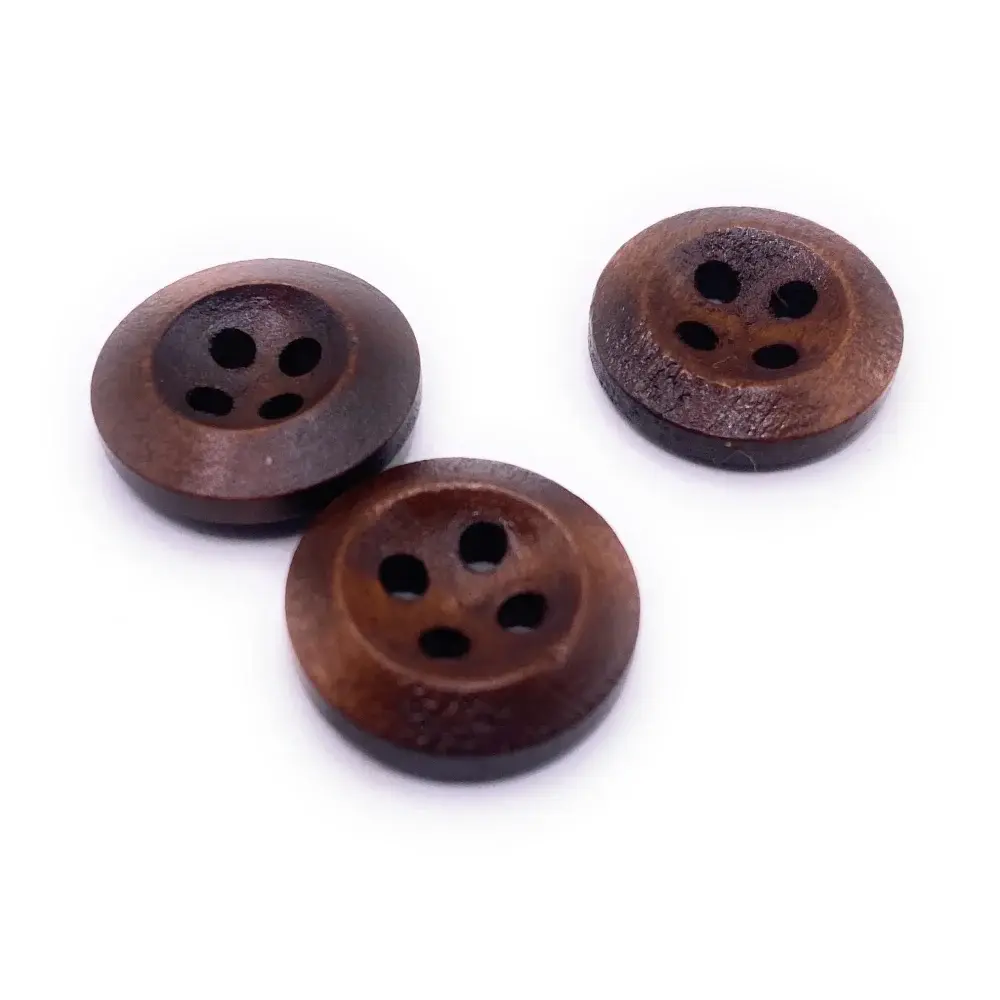 Three brown wooden buttons.