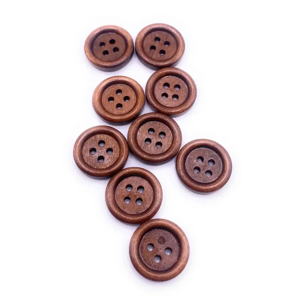 Brown wooden sewing buttons.