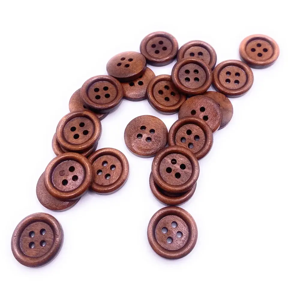 Wooden four-hole buttons.