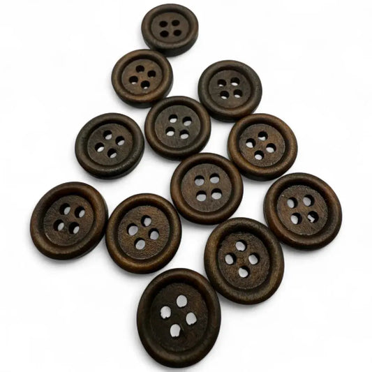 Dark brown wooden buttons.