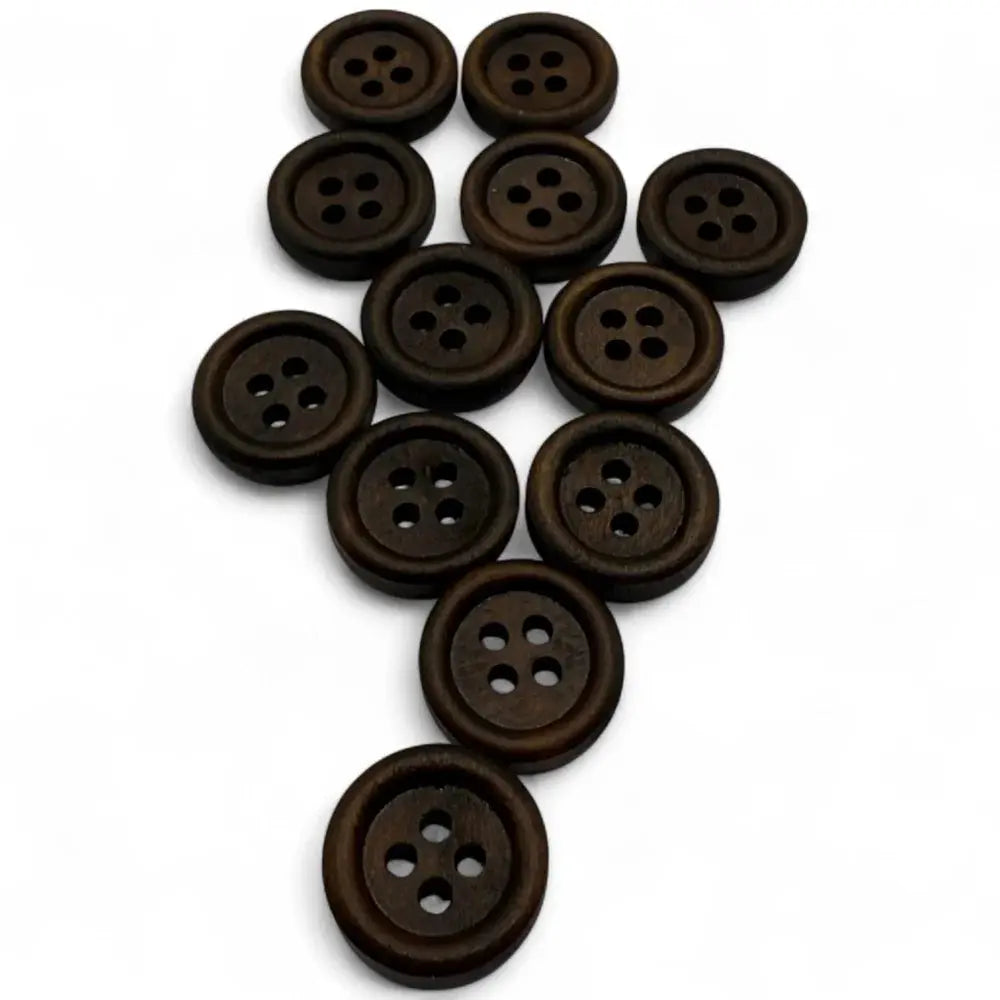 Dark brown wooden buttons.