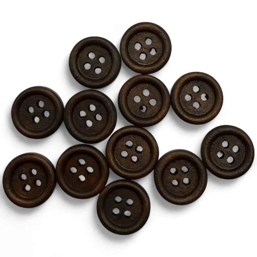 Dark brown wooden buttons.